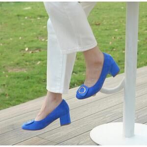 Benassal Women Royal Blue Orthopedic Slip On Low Heel Pumps - Size 5